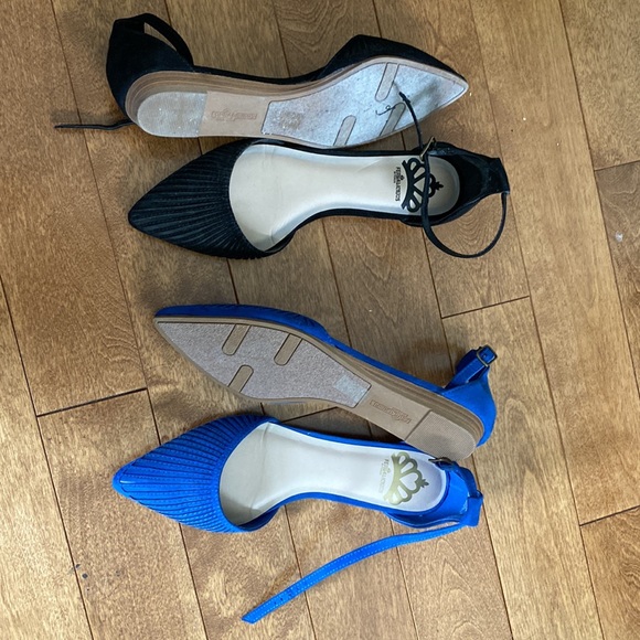 Black & royal blue dress ankle strap flats - Picture 2 of 2